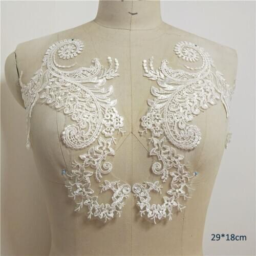 1pc 29*18cm embroidered lace applique for wedding dress white floral embroidery lace appliques patch accessories for bridesmaid