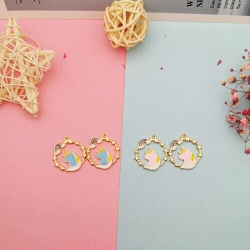 10pcs Ring Alloy Enamel Charms Rainbow Wreath Unicorn Pendant DIY Earring Bracelet Finding Fit Jewelry Making Accessory 23*24mm