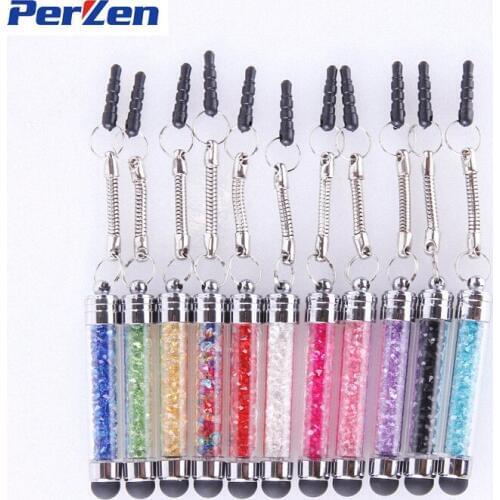 1500pcs/lot High Quality Mini Crystal Stylus Pen Capacitive Screen Touch Pen For iPhone Samsung+ 3.5mm Dust Plug Free Shipping