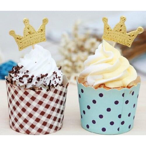 50pcs Cute Gold Princess Crown Cake Tooper Paper Topper Favors Party Cake Cupcake Picks Baby Shower Wedding Birthday Decorations