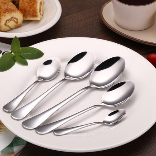 6pcs Stainless Steel Spoon Set Coffee Ice Cream Tea Spoon Stirring Fruit Dessert Teaspoon Dinner Tableware Kitchen Cutlery 5size
