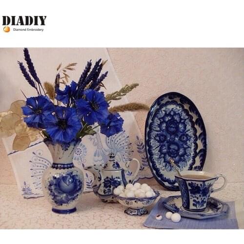 5D DIY Diamond Painting"Blue and white Still life Diamond Embroidery Cross Stitch Rhinestone Mosaic Painting Home Decor