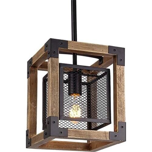 American Retro Loft Wood Pendant Lights Industrial Iron Vintage Hanging Lamps Living Room Hall Aisle Dining Room Deco Lighting