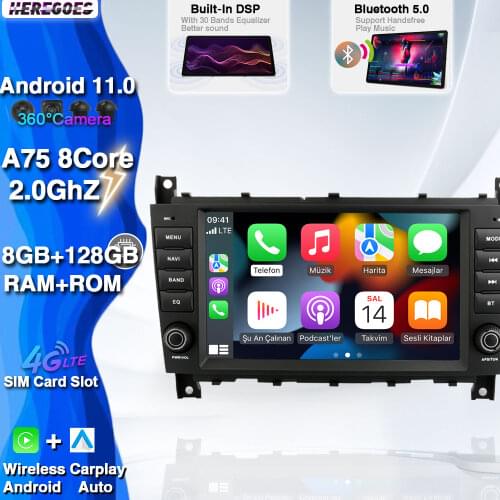 Carplay DSP Android 10.0 Car Multimedia DVD Player 4G LTE GPS Wifi Bluetooth 5.0 RDS Radio For Benz W203 W209 W219 2004 - 2011