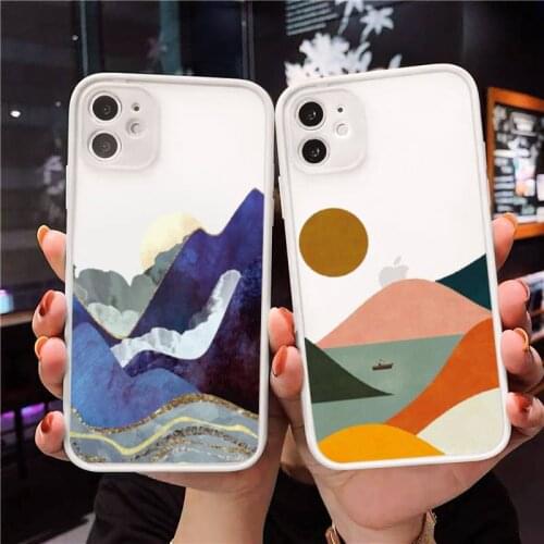 Mountain Marble Moon Phone Case For iPhone 12 11 Mini Pro XR XS Max 7 8 Plus X Matte transparent White Cover