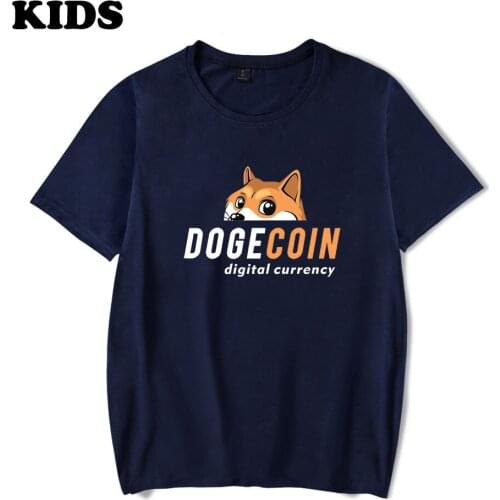 2 to 14 years old Childrens T-shirts Cartoons Printed Letter Dogecoin T Shirt Summer Casual Round neck Tops Cotton Men T-shirt