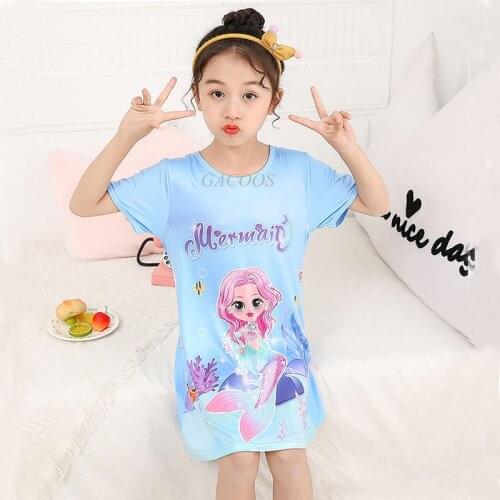 Kids Pajamas Summer Girls Nightdress Childrens Sleepwear Cartoon Nightwear 2-12Y Mermaid Nightgowns Princess Pajamas For Girls