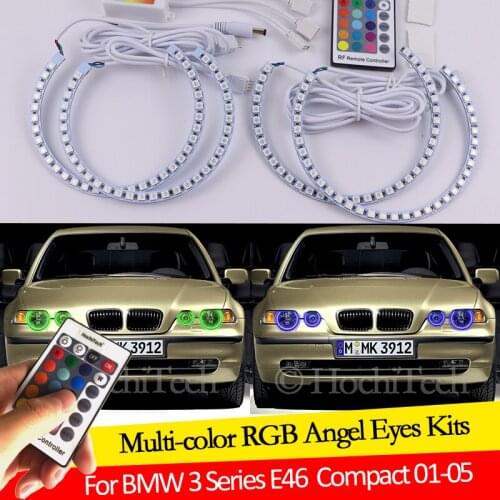 For BMW 3 Series E46 Compact 2001 2002 2003 2004 2005 16 colors RGB Angel Eyes LED Halo Rings RF Wireless Control DRL