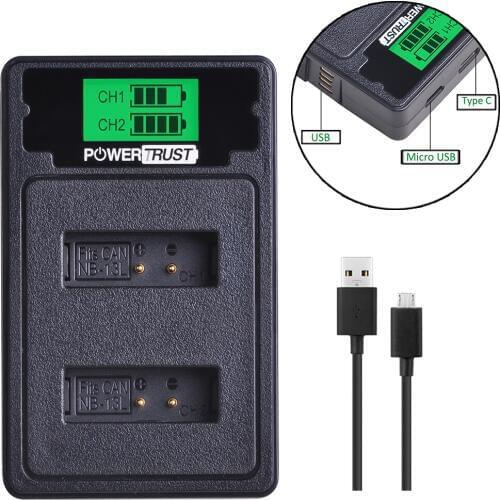 NB-13L LCD USB Dual Charger With USB Cable&Type C Port For Canon PowerShot G5 X, G1G7 X, G7 X Mark II, G9 X, SX720 HS