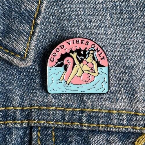 Good Vibes Only Enamel Pin Happy Summer Pool Sunbathing Ocean jewelry Men women backpack bag accessories brooches Pins For Gift