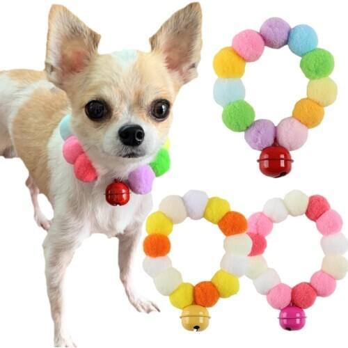 Pet Bow Tie Dog Cat Plush Ball Necklace Decoration Collar Sweet Cat Necklace With Bell Pet Scarf Puppy Grooming Accessories