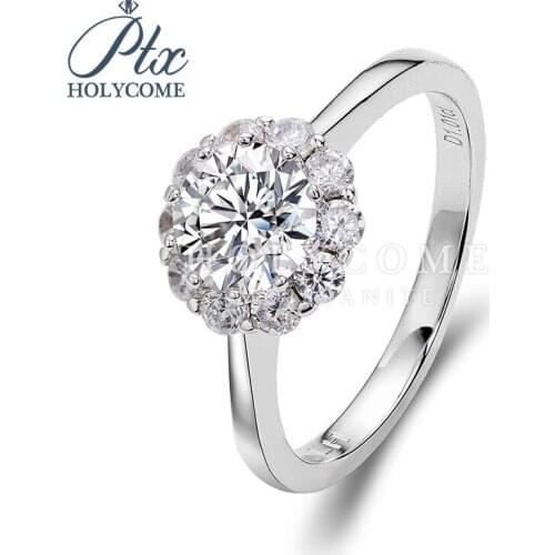 Beautiful Fashion Jewelry Flower Design White Moissanite DEF VVS 14k White Gold Ring For Girls Party