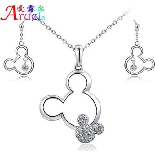Jewelry sets Gift Mickey Pendant Necklace Drop Earrings Austrian Crystal Fashion weeding necklaces Set For ensemble bijoux Women
