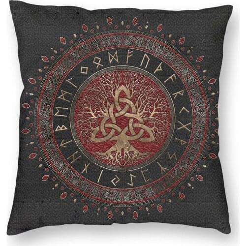 Tree Of Life Leather Viking Pillowcase Home Decorative Vikings Valhalla Cushions Throw Pillow for Car Double-sided