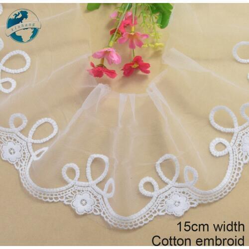 15cm width Cotton embroid lace sewing ribbon guipure trim dolls lace warp knitting DIY Garment Accessories wedding lace#3422