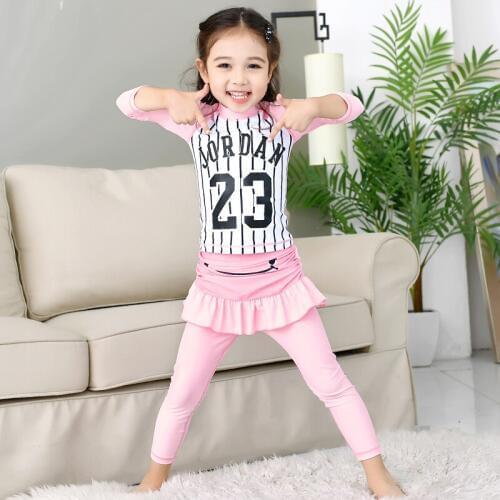 Girls two piece swimsuit 2019 tankini skirt swimsuit long sleeve beach wear baby bathing suit anti UV protection swimwear kids