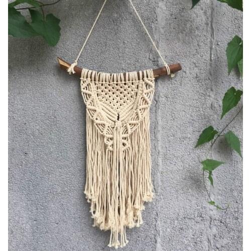 Macrame Wall Art Handmade Cotton Wall Hanging Tapestry with Lace Fabrics Bohemian