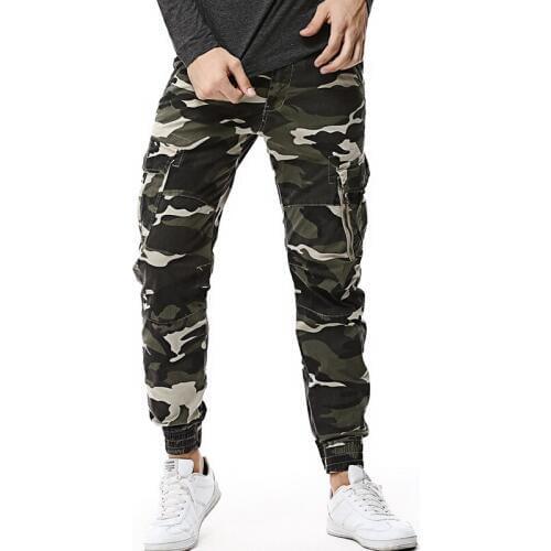Men Cargo Pants Cotton Camouflage Camo Trousers Ankle Banded Casual Slim Jogger Pants Men Sweatpants Drop Shipping ABZ148