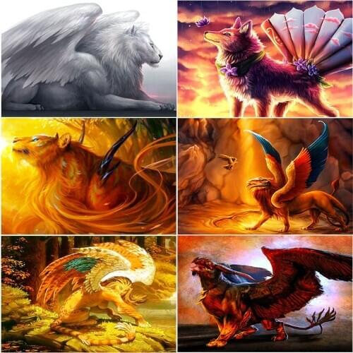 Cuadros embroidery Cross stitch full square dirll drawing 5d diamond painting kit 3D Nine tailed fox fantasy lion complet mosaic