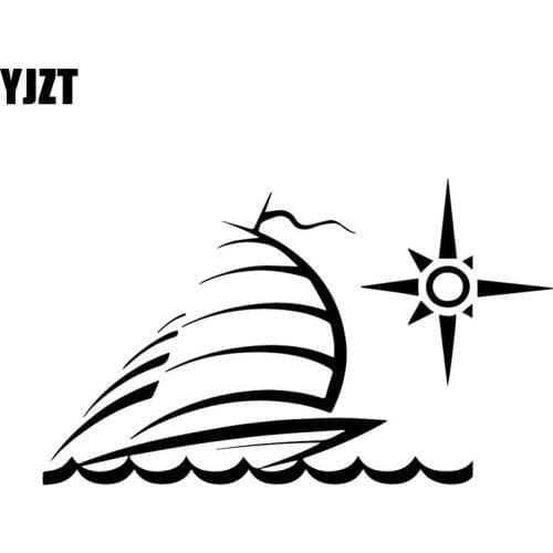 YJZT 15.8CM*9.4CM Cartoon Ship Boat Sails Ocean Sailor Sail Vinly Decal Decor Art Car Sticker Black/Silver C27-0450