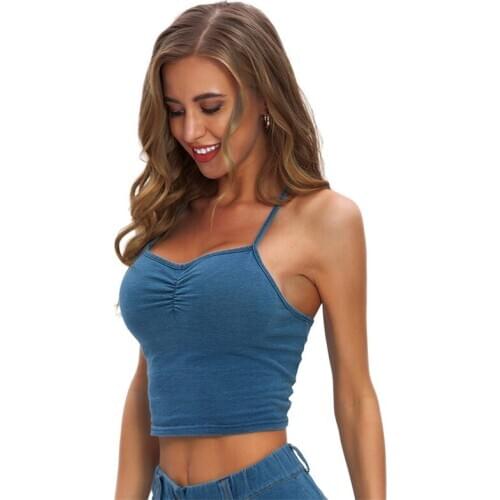 Young Style New Elastic Crop Top Female Backless Summer Tops Girls Halter Short Tank Top Lace-up Womens Tops Sexy Denim Camis