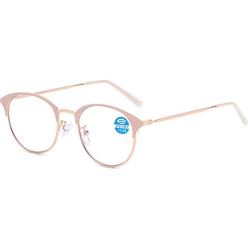 +1.0 To +4.0 Round Retro Pink Reading Glasses Anti Blue Light Presbyopic Ultralight High Quality Metal Frame Eyeglasses