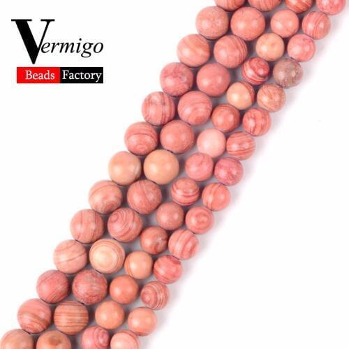 Wholesale Natural Stone Beads Fuchsia Line Jaspers Round Loose Beads For Jewlery Making 6 8 10mm Pick Size Diy Bracelet 15"
