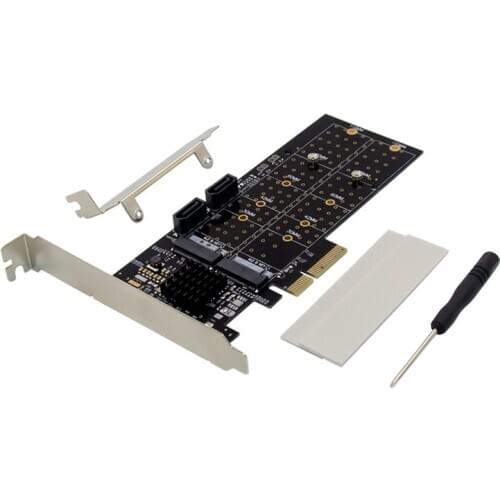 PCIE X4 To Dual M.2 KEY B NGFF SATA 3.0 Port RAID Conversion NVMe SSD Riser Expansion Card Chip 88SE9230 PCI-E To 2 M2 SATA Port