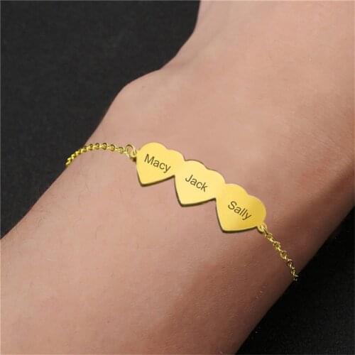 Personalized Family Member Name Bracelet Anniversary Gift Jewelry Titanium Steel Cute Heart Custom Text Nameplate Charm Bracelet