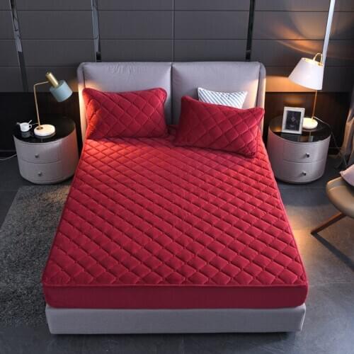 Bedding Plush Thicken Quilted Mattress Cover Warm Soft Crystal Velvet King Queen Quilted Bed Sheet Not Including Pillowcase