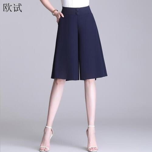 Plus Size Chiffon High Waisted Shorts for Women Summer Korean Woman Black Ladies Bermuda Womens Shorts Wide Leg Short Pants