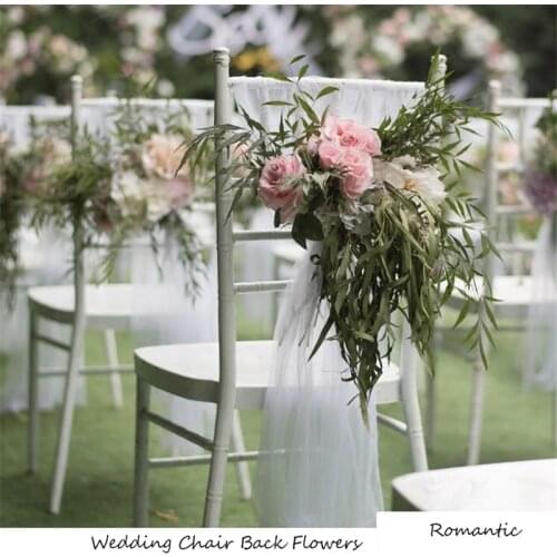 Wedding Artificial Flower Handmade Bouquet Rose Chair Back Flower Church Banquet Photography Yarn Outdoor Wedding Props Decor