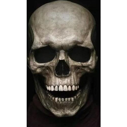 Takerlama Halloween Full Head Skull Mask with Movable Jaw Adults Cosplay Headgear Helmet Scary Party Props Decoration Toy