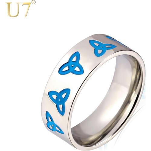 U7 Viking Jewelry Stainless Steel Bands Ring Men Women Jewelry With Triquetra Pattern Wholesale Keltic Irish Trinity Rings R376