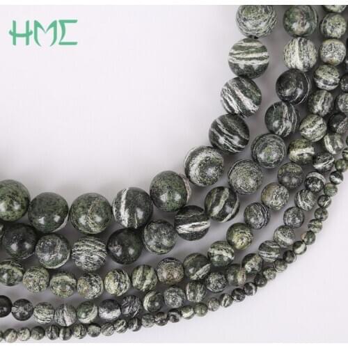 Top Quality Diameters 4 6 8 10 12mm Hole Size 1mm 32-95pcs/bag Natural Green Zebra Stone Beads for DIY Bracelet Necklace Making
