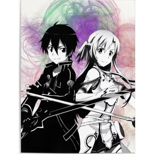 Wall Art Print Canvas Painting Sword Online Home Decor Poster Kirito Asuna Modular Black White Pictures Anime Modern Living Room