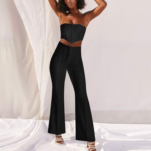 Womens Tracksuits 2 Piece Set Summer Autumn Sexy Strapless + Sporting Pants Sweat Set Two Piece Outfit Solid Color Sets