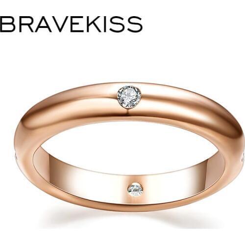 BRAVEKISS Luxury Rose Gold Color CZ Rings for Women Classic Cubic Zirconia Wedding Band Ring 2019 Fashion Jewelry Gifts BJR0139A