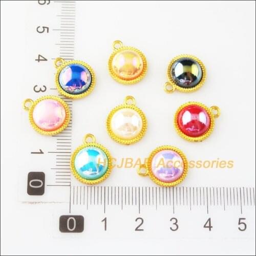 16 New Mixed Acrylic Charms Gold Color Round Flower Pendants 12.5x15mm
