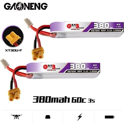 2PCS GNB 300mAh 3S 11.4V 30C/60C HV Lipo battery XT30 Plug for FullSpeed TinyLeader whoop3S Drone RC FPV Drone VS Happymodel