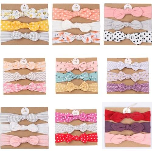 30PCS/10SETS/LOT Soft Cotton Comfortable Elastic Hairbands Bowknot Hair Accessories Headbands Rabbit Ears Newborn Baby Headbands