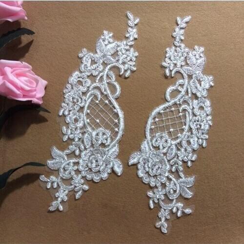 5 Pairs/lot Gorgeous Ivory/Ivory with silver thread Alencon Bridal Lace Trim Appliques