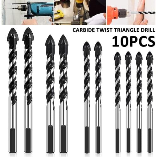 6 8 10 12mm Multi-functional Glass Drill Bit Triangle Alloy Twist Drill Bit For Ceramic Tile Concrete Brick Metal Punching Hole