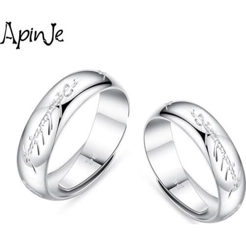 Apinje Solid 999 Fine Silver Letter Ring for Men Women Finger Rings Couples Rings Adjustable Open Rings