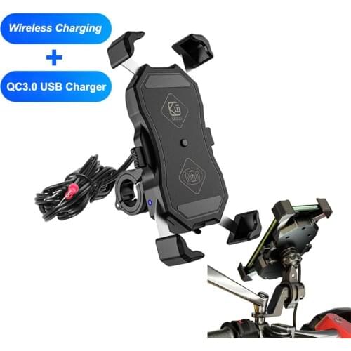 15W Wireless Charger Motorcycle Phone Holder IP66 Waterproof With QC3.0 Charger Moto Bike Handlebar Mirro Phone Support Mount