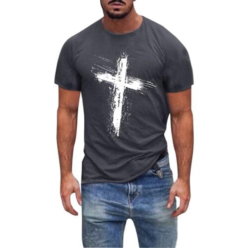 Mens T Shirt Men Clothing Cross Printed Plus Size Harajuku Short Sleeve Slim T-shirt Summer Casual O Neck Fitness Top camisetas