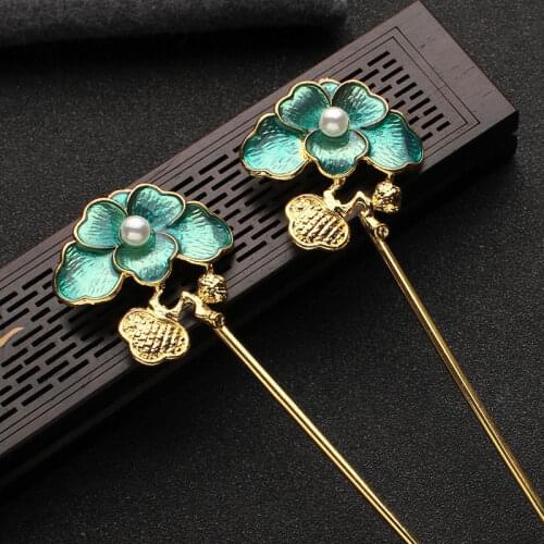 Ancient Style Hairpin Hanfu Accessories Blue Retro Hairpin Lotus Leaf Hairpin Childrens Costume Head Jewelry Palace