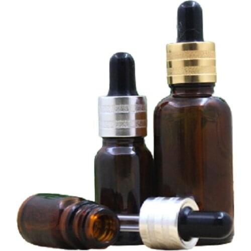Brown Glass Essential Oil Vials 5ml 10ml 15ml 20ml 30ml 50ml 100ml Gold Silver Ring Black Top Dropper Refillable Empty Bottle