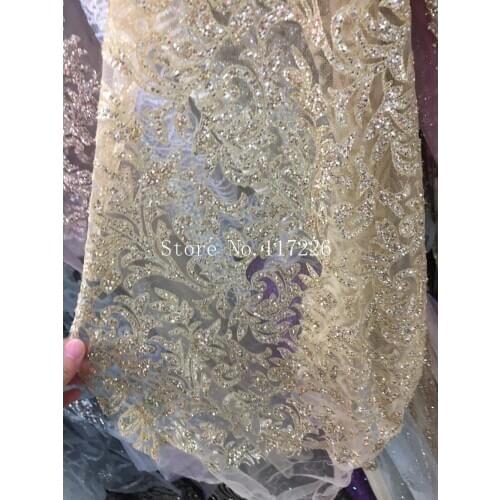 French net Lace Fabric JRB-030 with glitter good Quality African gold glitter Tulle Lace Fabric