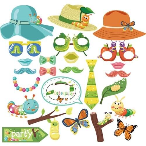 Caterpillar Evolution Butterfly DIY Party Photobooth Props Merry Christmas Theme Party Decoration Photobooth Xmas Party Supplies